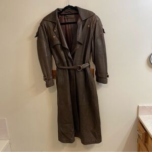 Claude Montana Pour Ideal Cuir VTG Brown Leather Trench Coat Women’s 36 Large